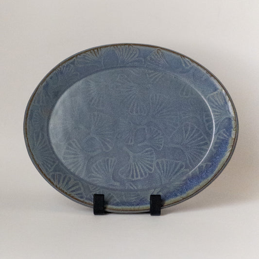 Ceramic Oval Dish with Ginkgo Texture (9.25 by 7.5 inches)
