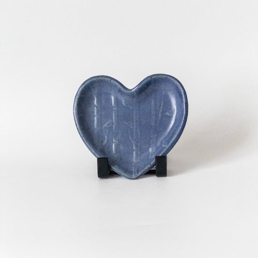 Ceramic Heart Jewelry Dish with Bird Texture (5 inches)