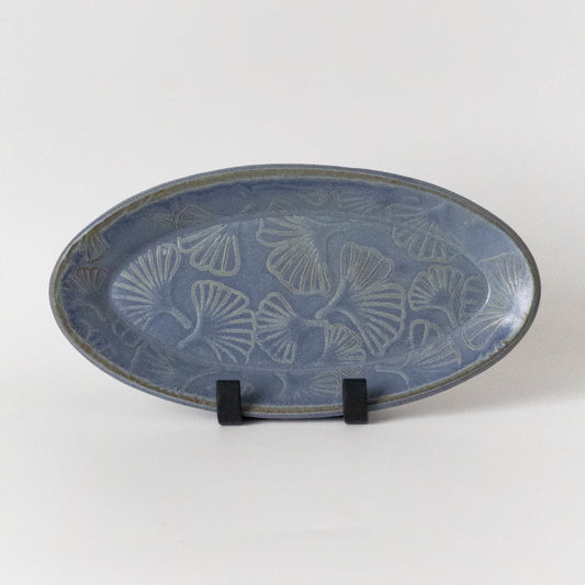 Ceramic Oval Dish with Ginkgo Texture (9.5 by 5 inches)