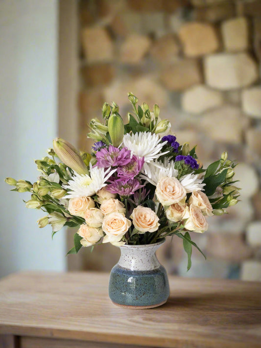 Funnel Vase in White, Green and Blue