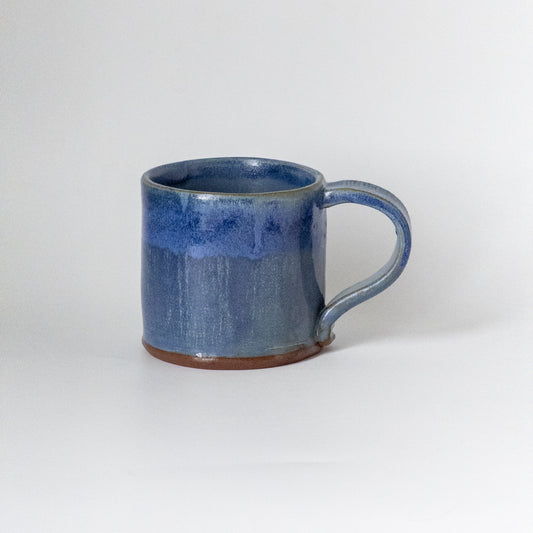 Handbuilt ceramic mug made with red clay and blue denim glaze – 'Blue Denim Mug' by Mountain Sky Pottery – rustic handmade pottery mug, artisan coffee cup, unique handcrafted stoneware drinkware