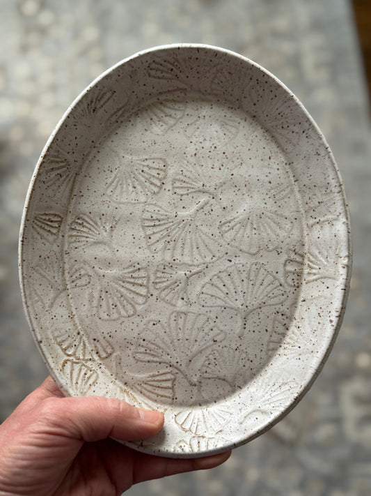 Ceramic Oval Dish with Ginkgo Texture (9.25 by 7.5 inches)