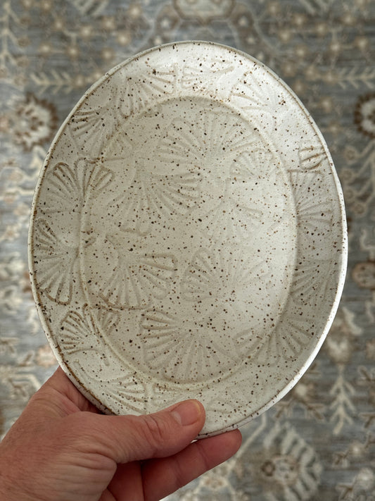 Ceramic Oval Dish with Gingko Texture (8 by 6.5 inches)