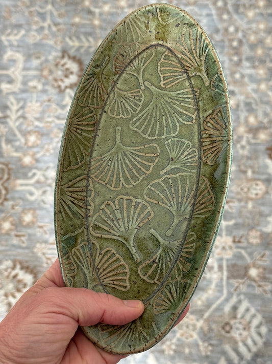 Ceramic Oval Dish with Ginkgo Texture (9.5 by 4.5 inches)