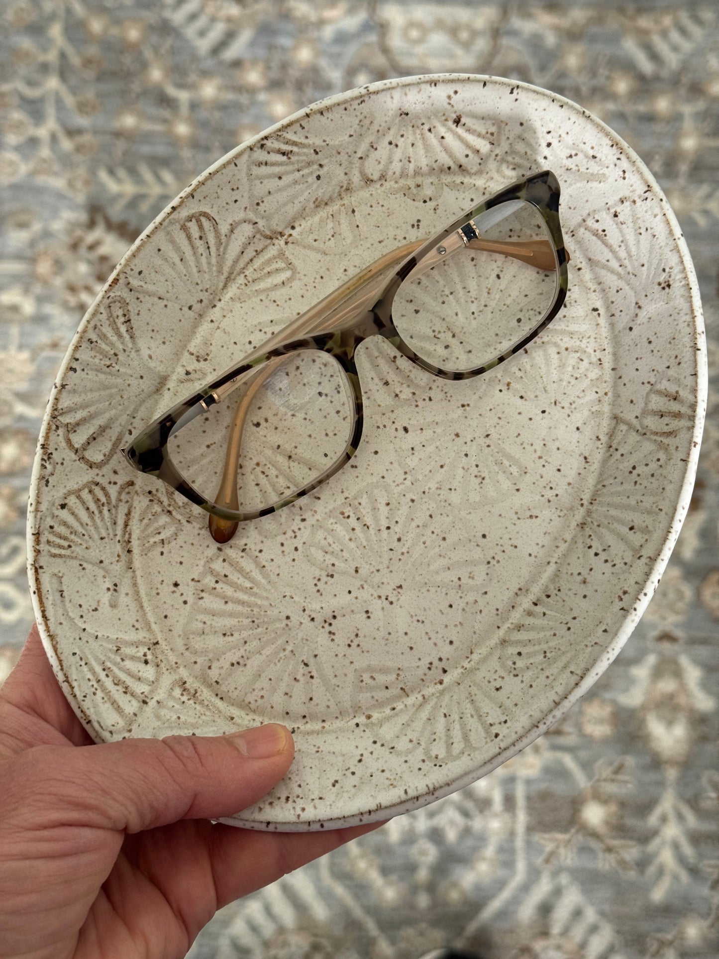 Ceramic Oval Dish with Gingko Texture (8 by 6.5 inches)