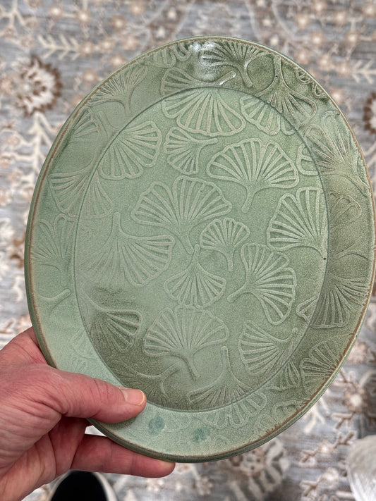 Ceramic Oval Dish with Ginkgo Texture (9.25 by 7.5 inches)