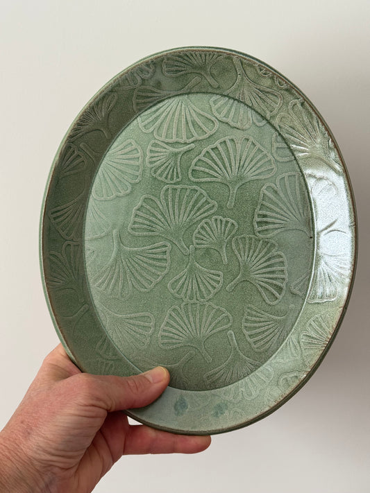 Ceramic Oval Dish with Ginkgo Texture (9.25 by 7.5 inches)