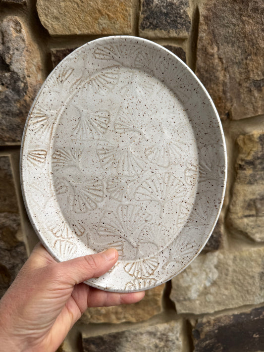 Ceramic Oval Dish with Ginkgo Texture (9.25 by 7.5 inches)